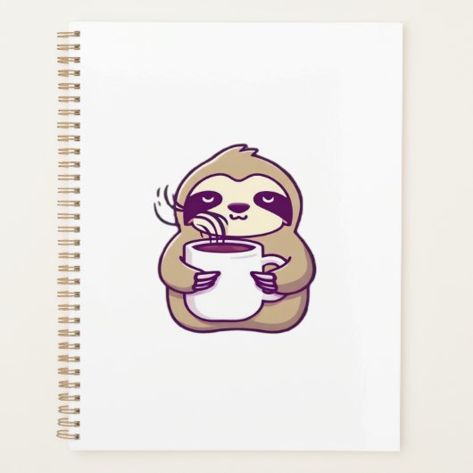 Kawaii Chibi Faultier mit Kaffeetasse � Süßes schl Planer (Vorderseite)