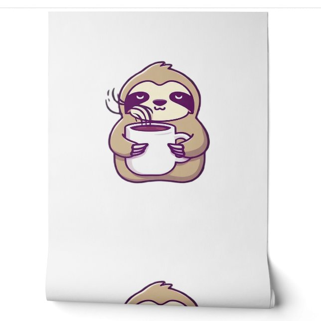 Kawaii Chibi Faultier mit Kaffeetasse � Süßes schl Tapete (Abrollen)