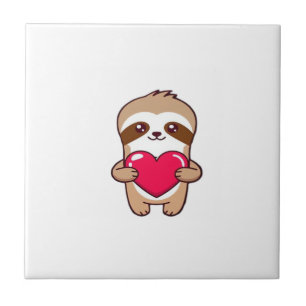 Kawaii Chibi Faultier umarmt Herz � Süß Niedlich S Fliese