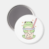 Kawaii Chibi Frosch umarmt Bubble-Tea-Tasse Magnet (Vorderseite/Rückseite)