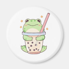 Kawaii Chibi Frosch umarmt Bubble-Tea-Tasse Magnet