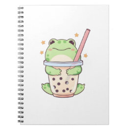 Kawaii Chibi Frosch umarmt Bubble-Tea-Tasse Notizblock