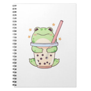 Kawaii Chibi Frosch umarmt Bubble-Tea-Tasse Notizblock