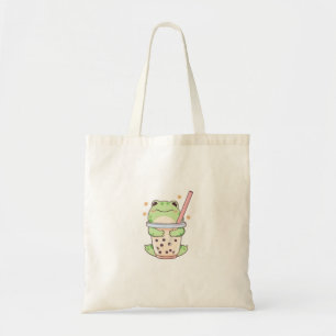 Kawaii Chibi Frosch umarmt Bubble-Tea-Tasse Tragetasche