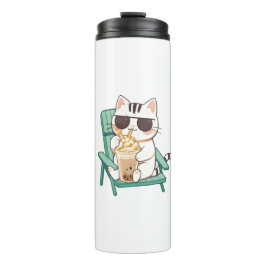 Kawaii Chibi Katze in Sonnenbrille beim Frappè-Tri Thermosbecher