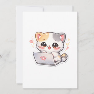 Kawaii, Chibi, Katze, Laptop, Dankeskarten Dankeskarte