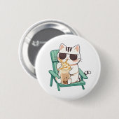Kawaii Chibi Katze mit Sonnenbrille beim Frappè-Tr Button (Vorne & Hinten)