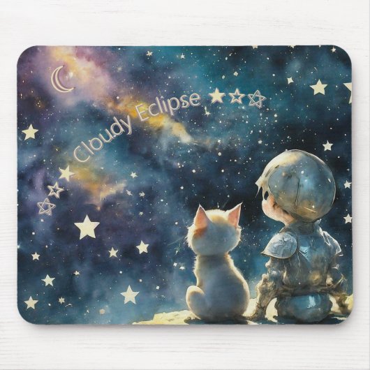 Kawaii Chibi Knight und Kitten Starry Sky Mousepad (Vorne)