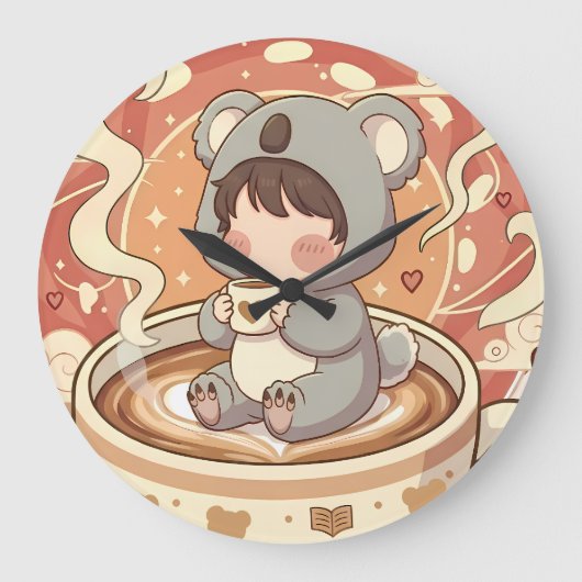 Kawaii Chibi Koala-Abenteuer-Wanduhr Große Wanduhr (Vorderseite)