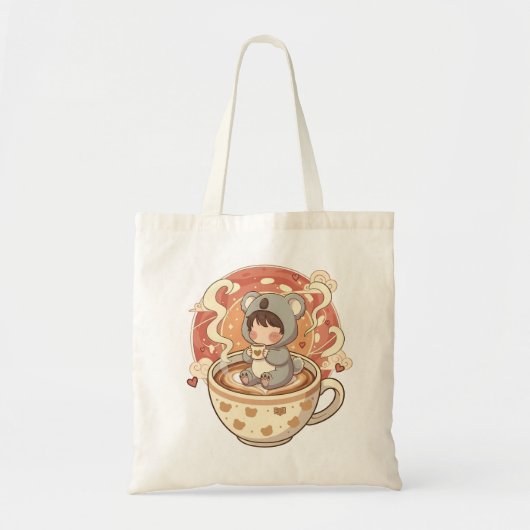  Kawaii Chibi Koala Coffee Canvas Tote Bag Tragetasche (Vorne)