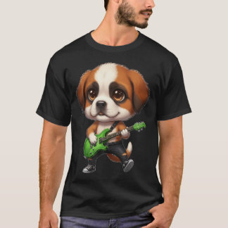 Kawaii Chibi lustiger Sankt Bernhardshund Gitarris T-Shirt