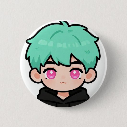 Kawaii Chibi Mint Haar Junge Button Pin (Vorderseite)