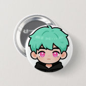 Kawaii Chibi Mint Haar Junge Button Pin (Vorne & Hinten)