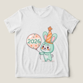 Kawaii Chibi Rabbit Mascot Holding 2026 Balloons  Tri-Blend Shirt