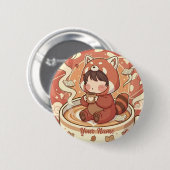 Kawaii Chibi Red Panda Button Pin Badge (Vorne & Hinten)