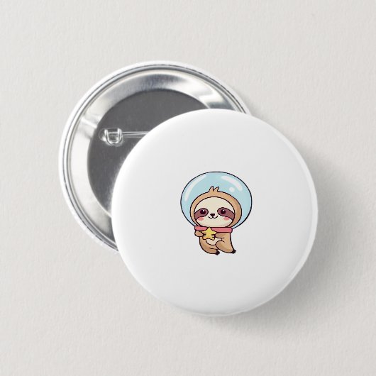 Kawaii Chibi Sloth Astronaut � Niedlich Space Slot Button (Vorne & Hinten)