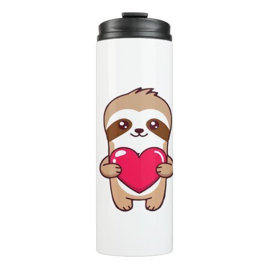 Kawaii Chibi Sloth Hugging Heart � Cute Adorable S Thermosbecher (Vorderseite)