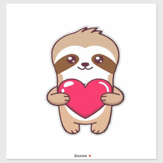 Kawaii Chibi Sloth Hugging Herz � Niedlich Adorabl Aufkleber (Blatt)