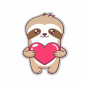 Kawaii Chibi Sloth Hugging Herz � Niedlich Adorabl Aufkleber (Vorderseite)