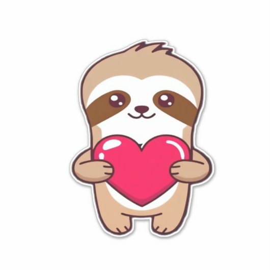 Kawaii Chibi Sloth Hugging Herz � Niedlich Adorabl Aufkleber (Vorderseite)