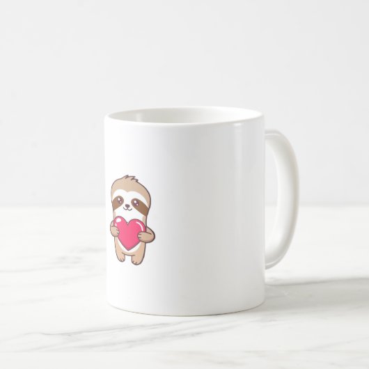 Kawaii Chibi Sloth Hugging Herz � Niedlich Adorabl Kaffeetasse (VorderseiteRechts)