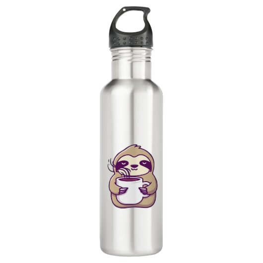 Kawaii Chibi Sloth mit Kaffee-Tasse � Niedliche Sc Edelstahlflasche (Vorderseite)