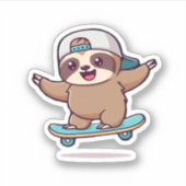 Kawaii Chibi Sloth Skater � Niedlich Funny Skatebo Aufkleber (Vorderseite)
