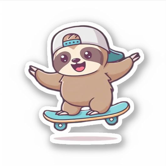 Kawaii Chibi Sloth Skater � Niedlich Funny Skatebo Aufkleber (Vorderseite)