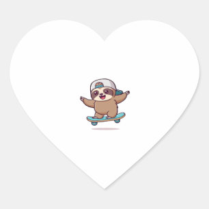 Kawaii Chibi Sloth Skater � Niedlich Funny Skatebo Herz-Aufkleber