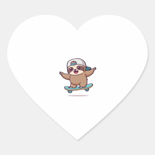 Kawaii Chibi Sloth Skater � Niedlich Funny Skatebo Herz-Aufkleber (Vorderseite)