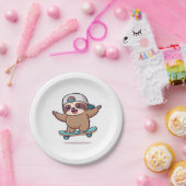 Kawaii Chibi Sloth Skater � Niedlich Funny Skatebo Pappteller (Party)