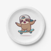 Kawaii Chibi Sloth Skater � Niedlich Funny Skatebo Pappteller (Vorderseite)