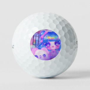 Kawaii Chibi Sparklecore Girl mit Rainbow Puppy Golfball