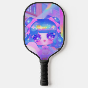 Kawaii Chibi Sparklecore Girl mit Rainbow Puppy Pickleball Schläger
