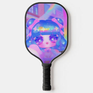 Kawaii Chibi Sparklecore Girl mit Rainbow Puppy Pickleball Schläger