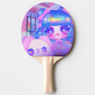 Kawaii Chibi Sparklecore Girl mit Rainbow Puppy Tischtennis Schläger