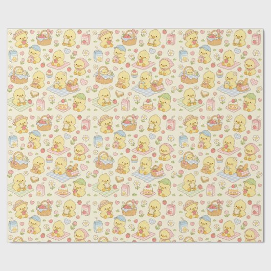 Kawaii Chicken Picnic Pattern Wrapping Paper Geschenkpapier (Flach)