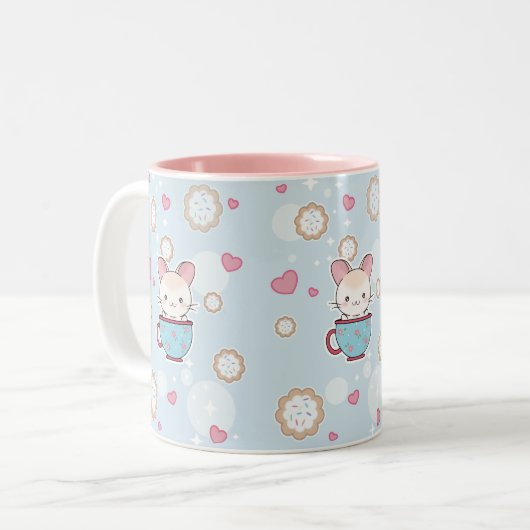 Kawaii Chinchilla im Teacup mit Plätzchen und Zweifarbige Tasse (Vorderseite Links)