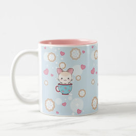 Kawaii Chinchilla im Teacup mit Plätzchen und Zweifarbige Tasse