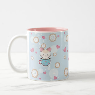 Kawaii Chinchilla im Teacup mit Plätzchen und Zweifarbige Tasse