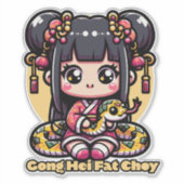 Kawaii Chinesische Neujahrsnacht und Mädchen Aufkleber (Vorderseite)