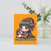 Kawaii Chinesisches Neujahr Pferd und Mädchen Postkarte (Stehend Vorderseite)