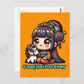 Kawaii Chinesisches Neujahr Pferd und Mädchen Postkarte (Vorne/Hinten)