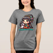 Kawaii Chinesisches Neujahr Pferd und Mädchen Tri-Blend Shirt (Vorderseite)