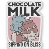 Kawaii Chocolate Milk Cat – Cozy Drink & Cuteness Aufkleber (Vorderseite)