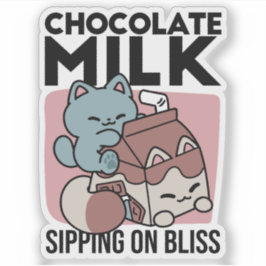 Kawaii Chocolate Milk Cat – Cozy Drink & Cuteness  Aufkleber