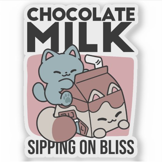 Kawaii Chocolate Milk Cat – Cozy Drink & Cuteness Aufkleber (Vorderseite)
