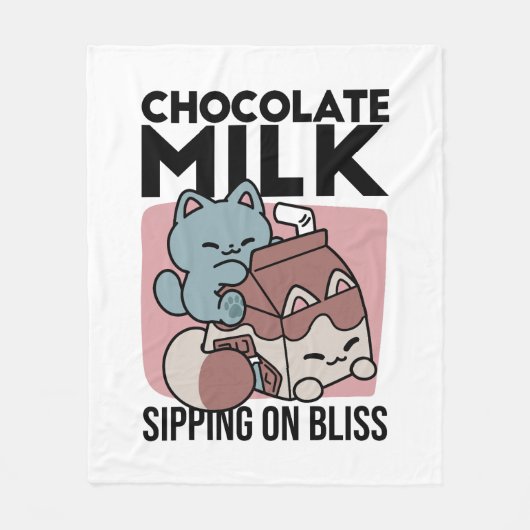 Kawaii Chocolate Milk Cat – Cozy Drink & Cuteness Fleecedecke (Vorderseite)