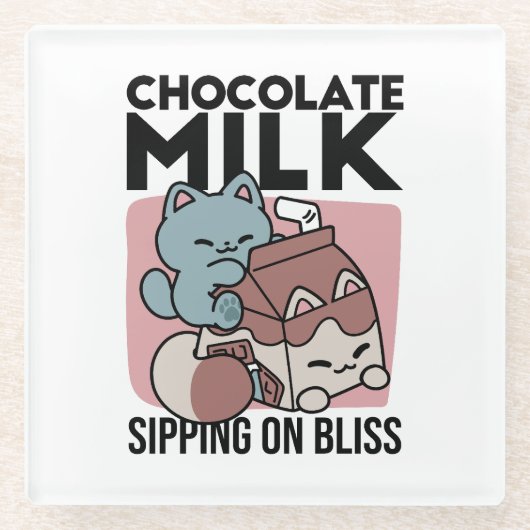 Kawaii Chocolate Milk Cat – Cozy Drink & Cuteness Glasuntersetzer (Vorderseite)