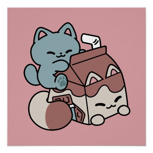 Kawaii Chocolate Milk Cat – Cozy Drink & Cuteness  Poster (Vorderseite)